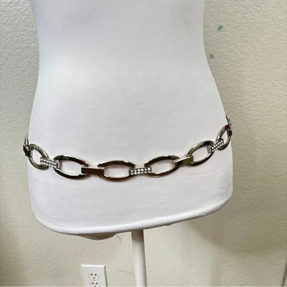 Juliana Collezione Black BELT Silver Crystal Studded Italian Leather Skinny SM